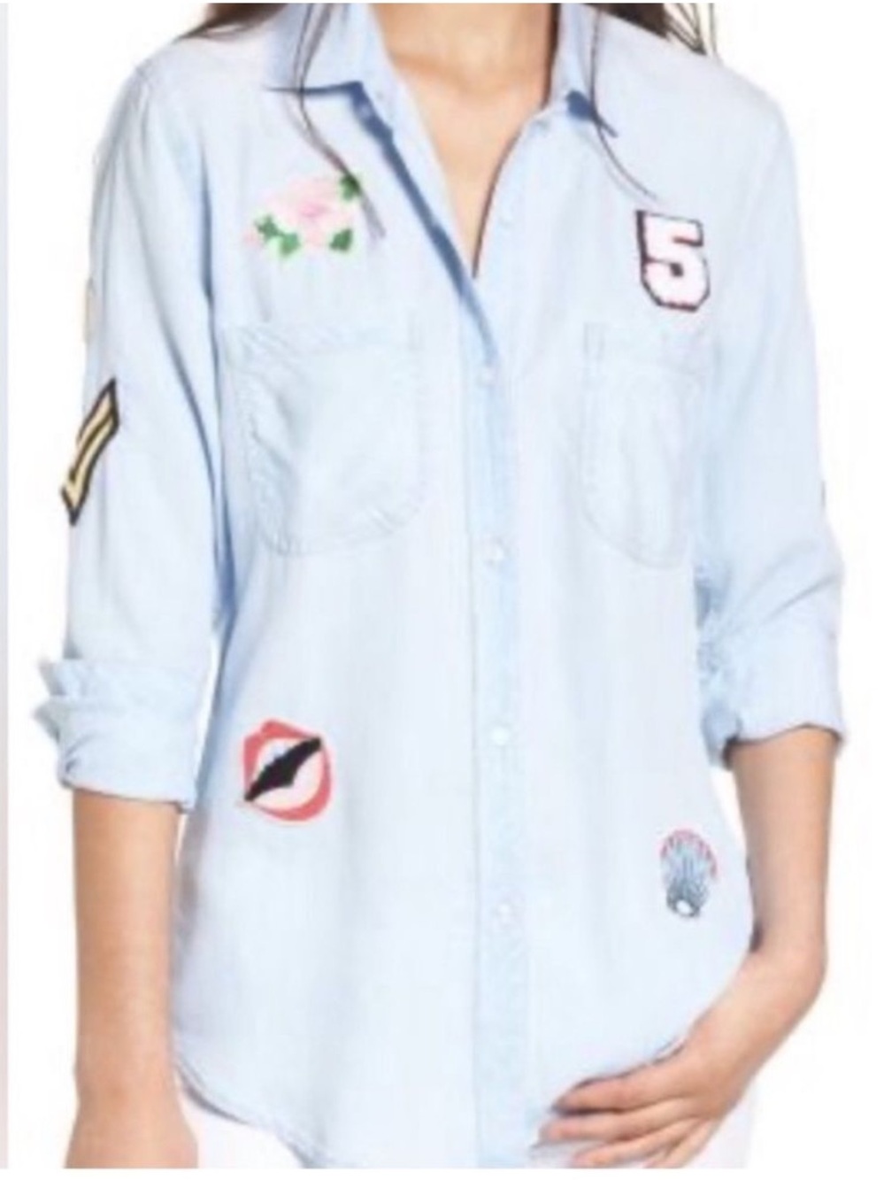 Rails Carter Light Blue Embroidered Patch Button-Down Shirt